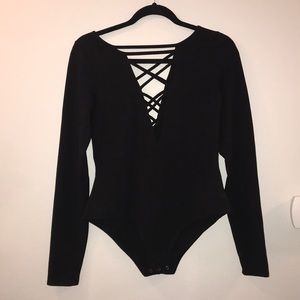 High quality black cutout bodysuit